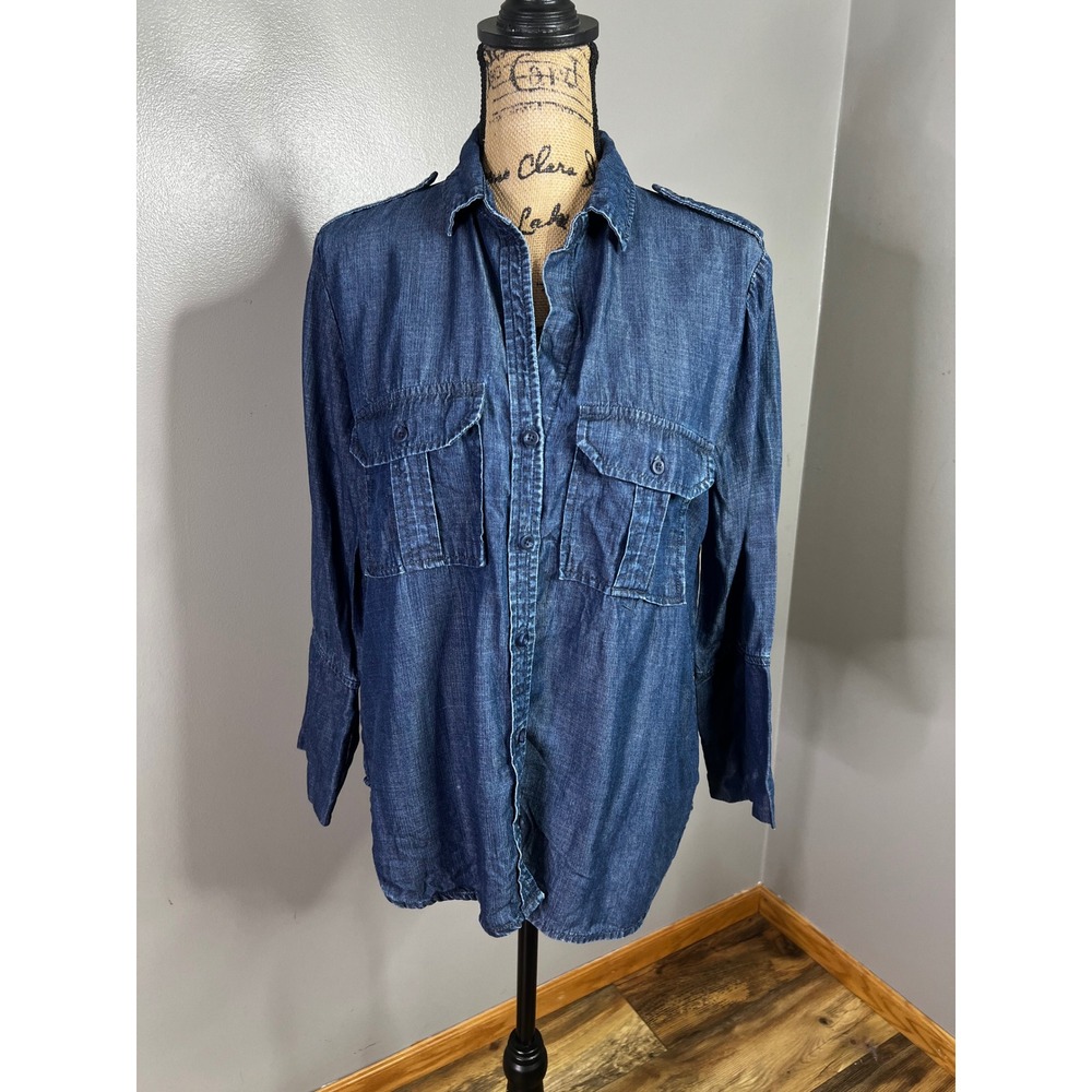 Bella Dahl Womens Blue Tencel Lyocell Utility Button Down Shirt Pockets Size M
